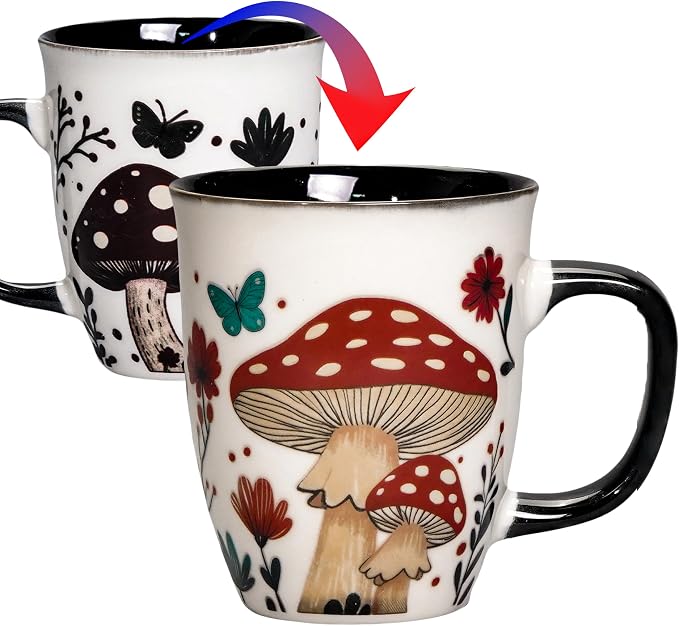 Mushroom Coffee Mug - Heat Changing Tea Mugs for Women Men, 16oz Ceramic Color Changing Cup, Gifts for Mothers Day Christmas by Asmwo