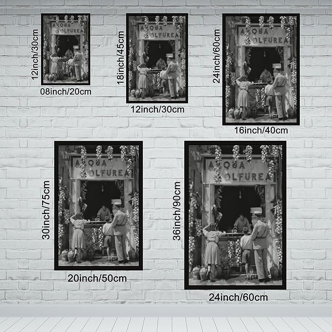 Italian Lemonade Seller, Streets of Naples 1940s, Black And White , Vintage Poster Canvas Poster Wall Art Decor Print Picture Paintings for Living Room Bedroom Decoration Black Frame 16x24in(40x60cm) - Image 2