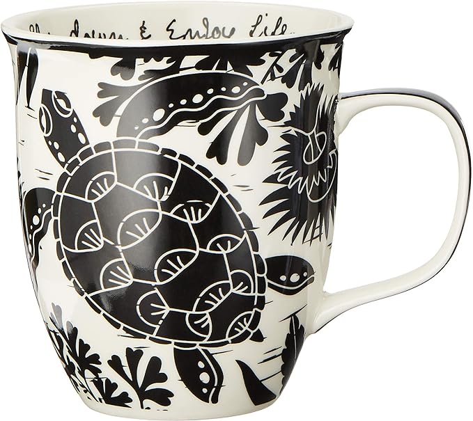 Karma Gifts 16 oz Black and White Boho Mug Sea Turtle - Cute Coffee and Tea Mug - Ceramic Coffee Mugs for Women and Men, 1 Count (Pack of 1) by KarmaGifts