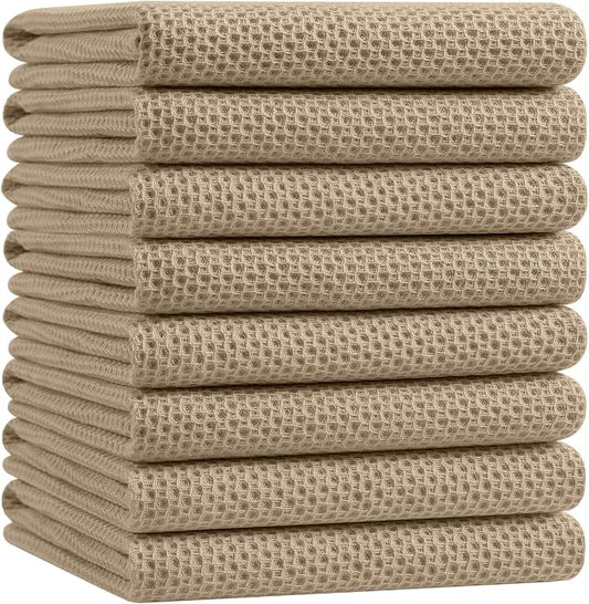 Homaxy 100% Cotton Oversized Waffle Weave Kitchen Towels 8-Pack, Tan | 20 x 28 Inches, Ultra Soft Absorbent Dish Towels, Quick Drying Large Cleaning Towels by Homaxy