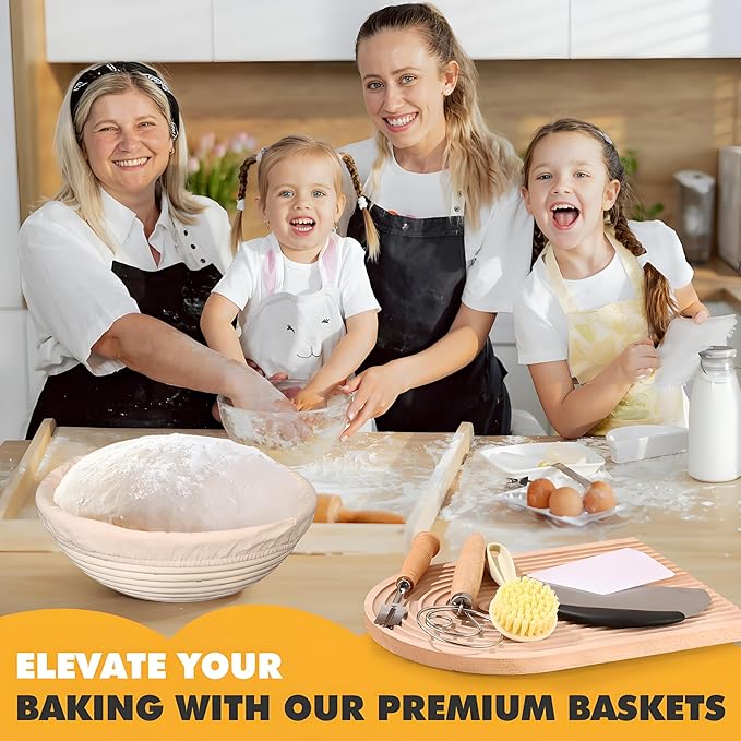 Sourdough Starter Kit Sourdough Bread Baking Supplies, Banneton Proofing Bread Baskets Set 2 Pack with Liner, Sourdough Tools Kit for Beginner and Professional Bakers, Bread Making Tools