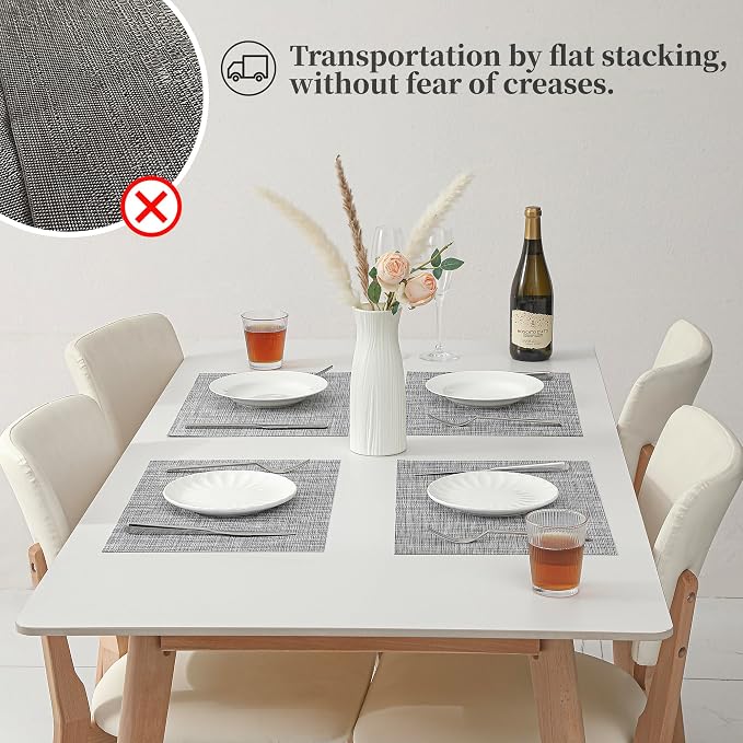 Leetaltree Linen Grey Placemats Set of 4 - Heat Resistant Non-Slip Place mats for Dining Table, Washable Durable PVC Vinyl Woven Table Mats（Linen Grey, 4） - Image 6
