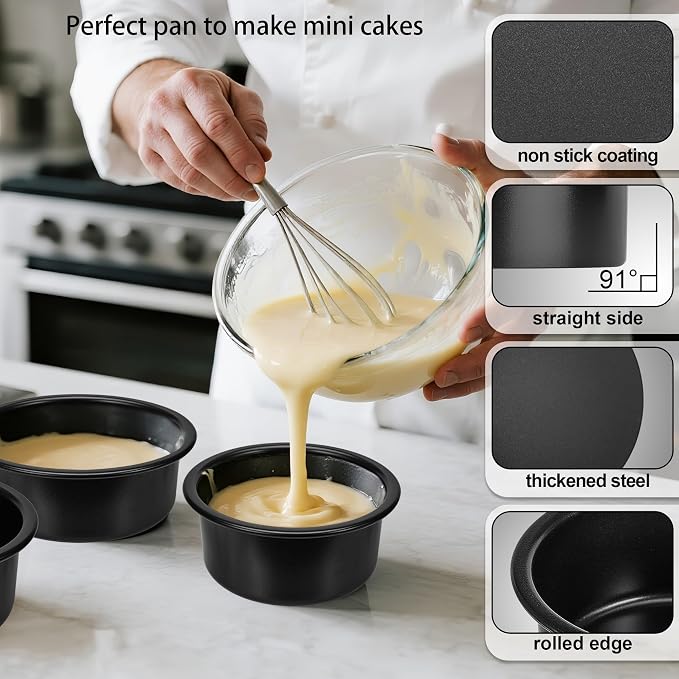 4 Inch & 6 Inch Cake Pans Set of 2, Nonstick Carbon Steel Round Cake Pans | Smash Small Cake Pans for Birthday Wedding Baking Layer Cake , Non Toxic Coating & Straight Side, Easy Clean & Easy Release - Image 3