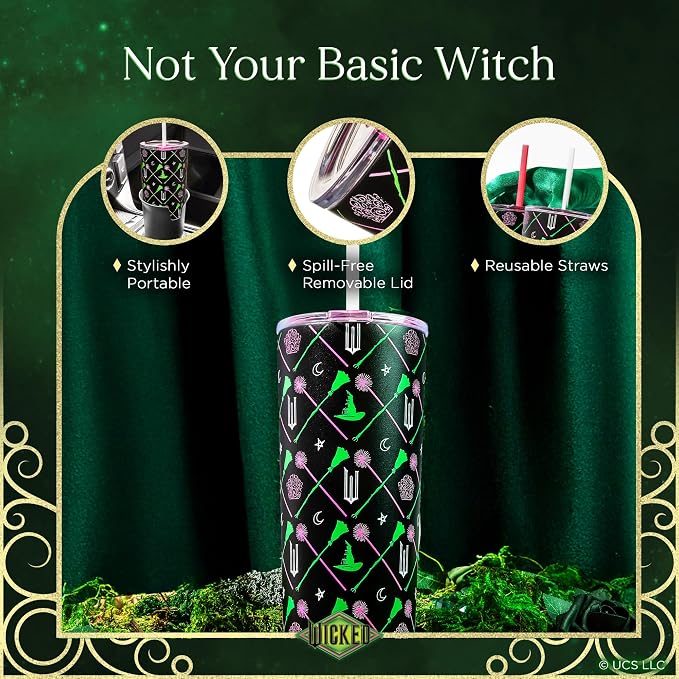 Dragon Glassware x Wicked Stainless Steel Tumbler with Straw, 24 oz - Green | Vacuum Insulated Wicked Cup with Lid & Straw For Water & Iced Tea; Official Wicked Merch - Image 5