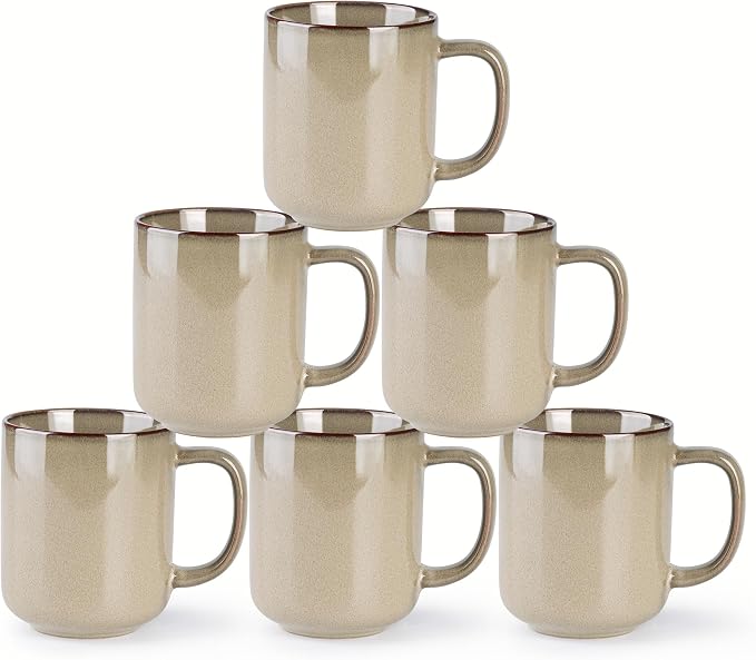 GBhome Large Coffee Mugs Set of 6, 16oz Handmade Coffee Mugs Set with Large Handle for Cappuccino/Latte/Tea/Hot Cocoa, Dishwasher & Microwave Safe-Oatmeal by GBhome