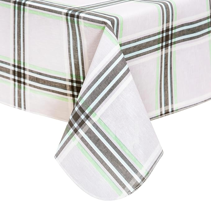 FIFTY FEET 70 * 52 Inch Rectangle Tablecloth, Vinyl Tablecloth with Flannel Backing for Rectangle Tables Waterproof, Spill Proof Plastic Picnic Table Cover for Dining/Camping/Indoor/Outdoor(Plaid-C) by FIFTYFEET
