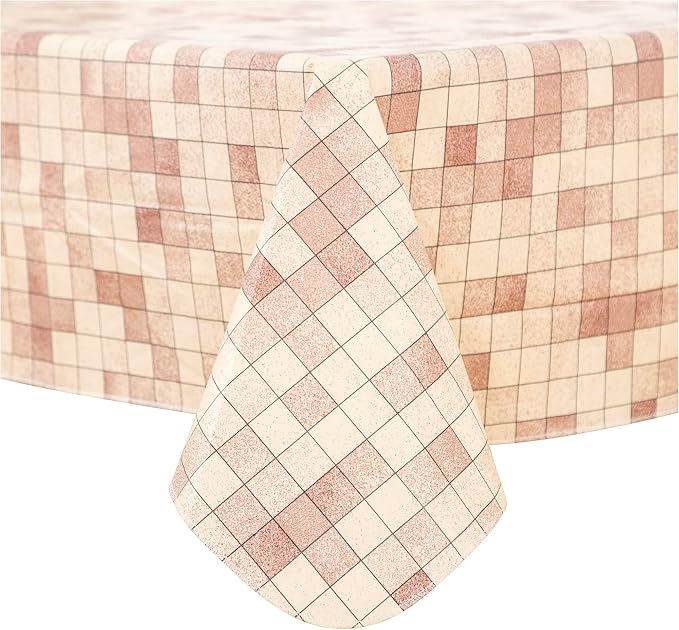 FIFTY FEET 84X60 Inch Rectangle Tablecloth, Vinyl Tablecloth with Flannel Backing Waterproof Table Cloth, Spill Proof Picnic Table Cover for Outdoor/Indoor/Camping/Dining(Brown Plaid) by FIFTYFEET