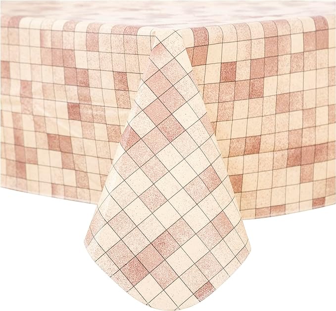 FIFTY FEET 70X52 Inch Rectangle Tablecloth, Vinyl Tablecloth with Flannel Backing Waterproof Table Cloth, Spill Proof Picnic Table Cover for Outdoor/Indoor/Camping/Dining(Brown Plaid) by FIFTYFEET