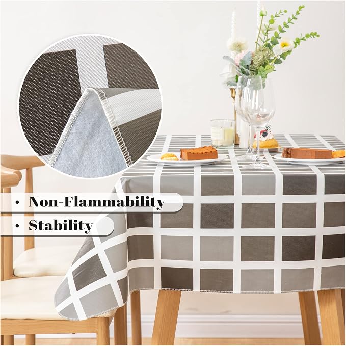 FIFTY FEET 84 * 60 Inch Rectangle Tablecloth, Vinyl Tablecloth with Flannel Backing for Rectangle Tables Waterproof, Plastic Picnic Table Cover for Dining Table/Buffet Parties/Camping(Black Plaid) - Image 8