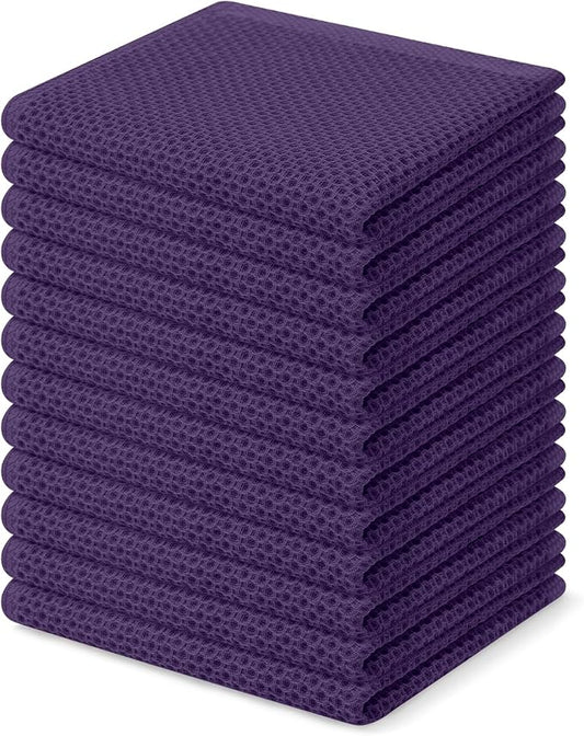 Homaxy 100% Cotton Waffle Weave Kitchen Dish Cloths 12-Pack, Eggplant | 12 x 12 Inches, Ultra Soft Absorbent Dish Towels, Quick Drying Dish Rags with Hanging Loop by Homaxy