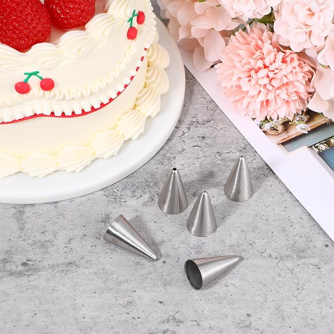 5pcs Small Writing Piping Tip Round Icing Tips, Cake Decorating Supplies Piping Tips, Piping Nozzles Decorating Tips, Baking Tools For Buttercream, Icing, Birthday Cake, Cupcake, DIY Art