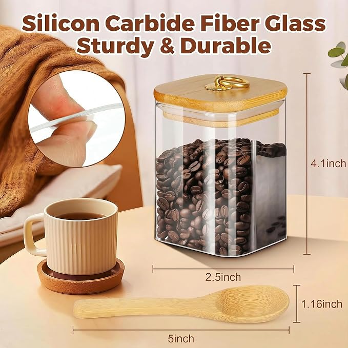 Glass Jars with Bamboo Lids and Spoons, 16 oz Glass Storage Containers | Dry Food Storage Sugar, Coffee, Nuts, Cookie, Candy, Tea, Airtight Kitchen Canisters Spice Jars - Image 3