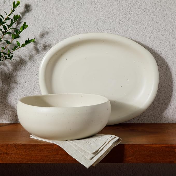 Bloomhouse - Two Time Oprah's Favorite Things Winner - Corsica Clay 2-Piece Serving Set – Oval Platter and Bowl in Sea Salt White, Durable Stoneware for Entertaining & Everyday Use - Image 3