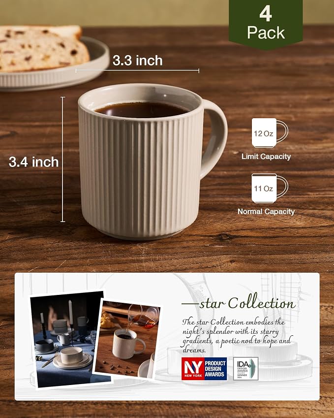 famiware Coffee Mug Set for 4, Star 12 oz Catering Mugs Cup Set with Handle for Coffee, Tea, Cocoa, Milk- Ceramic Stoneware Drinkware Set, Cinnamon Brown - Image 5