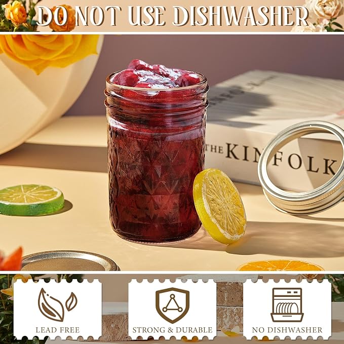 Zhehao 12 Pack 8 oz Colored Mason Jars with Lids, Mini Regular Mouth Canning Jelly Honey Jars for Wedding Shower Favors DIY Candle Holding Spice Jam Fruit Smoothie Salad Dressing Ketchup (Purple) - Image 4