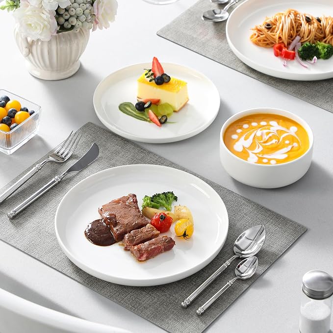 MALACASA Plates and Bowls Sets, 12 Pieces Porcelain Dinnerware Sets Dishware Sets Chip Resistant Ceramic Dish Set Dining Dinner Ware Service for 4, White, Series LUNA - Image 5