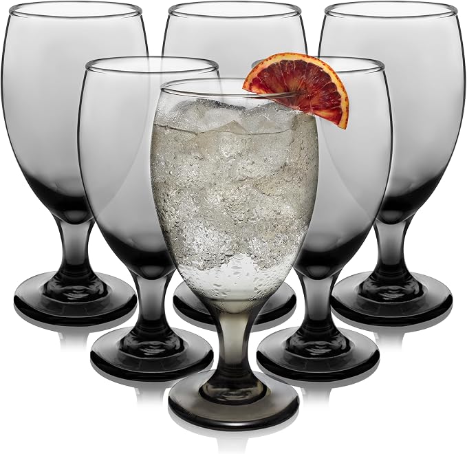 Libbey Classic Smoke Goblet Beverage Glasses, Set Of 6 Timeless Goblet Drinking Glasses - Dishwasher Safe Glass Goblets for Wines, Smoothies & More by Libbey