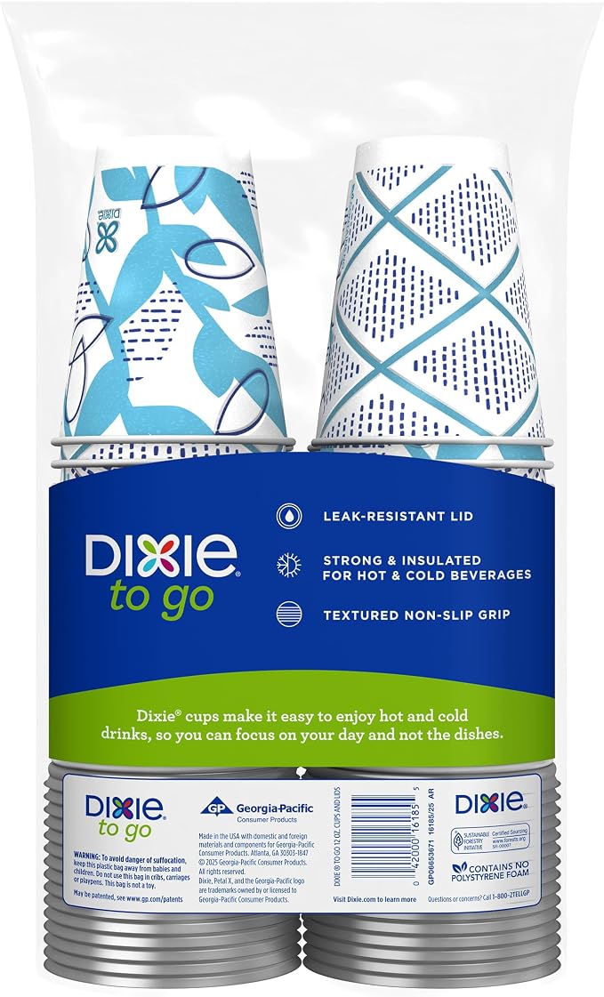 Dixie To Go Disposable Paper Cups with Leak-Resistant Lid, 12 oz, 60 Count - Image 2