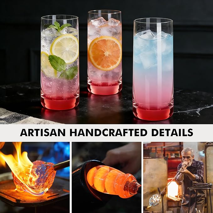 Red Highball Glasses Set of 6,13oz Red Drinking Glass Cups for Mixed Drink Cocktail, Beer, Mojito, Water and Juice,Thick Tall Crystal Glassware for Kitchen, Restaurant, Home Bar and Parties - Image 7