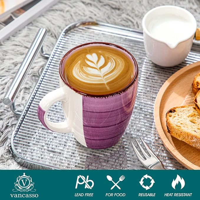 vancasso Bonita 12 Oz Coffee Mugs Set of 6, Ceramic Coffee Cups for Cappuccino, Latte, Tea, Cocoa, Warm Color - Image 3