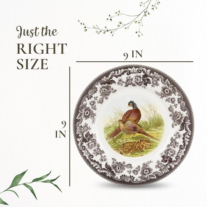 Spode Woodland Pheasant Luncheon Plate - 9" Fine Earthenware Plate with British Flowers Border, Rustic Game Bird Design - Dishwasher, Microwave, Oven & Freezer Safe - Made in England (Pack of 2) - Image 7