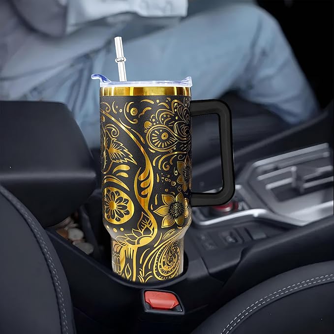 Goth 40 oz Skull Laser Engraving Tumbler With Handle With Lid Straw Double Insulated Travel Coffee Cup Skull Travel Accessories Must Have Gifts For Women