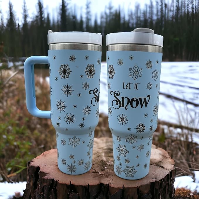 Tumbler, 40oz Tumbler, Western Tumbler, Engraved Cup with Handle, Cute Coffee Mug, 40oz Coffee Mug (Blue-Snowflake(B24))