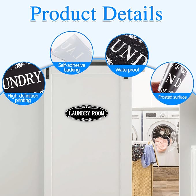 Laundry Room Door Sign for Business and Home，Self-adhesive Waterproof Cute Laundry Room Door Sticker Decals for House, Apartment, Hotel Laundromat Decor（Black） - Image 4