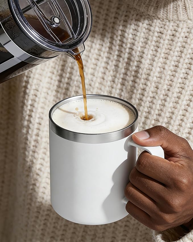 4 Pack 12oz Insulated Coffee Mug with Lid – Double Wall Stainless Steel Travel Cups with Handle, Keep Hot & Cold Drinks, Ideal Gift for Coffee Lovers, Office & Camping, Light (Assort colors) - Image 4