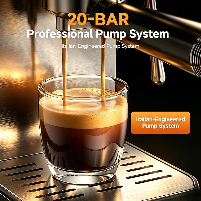 AMZCHEF 20 Bar Home Espresso Coffee Machine | LED Touchscreen, Built-in Milk Frother, Self-Cleaning Function, Makes Latte & Cappuccino, Ideal Coffee Starter Machine - Image 3