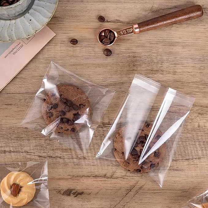 SUREHOME Cookie Bags with Seal 100 Pcs 4 x 4 In Clear Self Sealing Cellophane Bags for Cookie Packaging Small Treat Bag Self Adhesive Individual Cookie Wrappers Gift Giving Candy Baked Goods Sleeves - Image 3