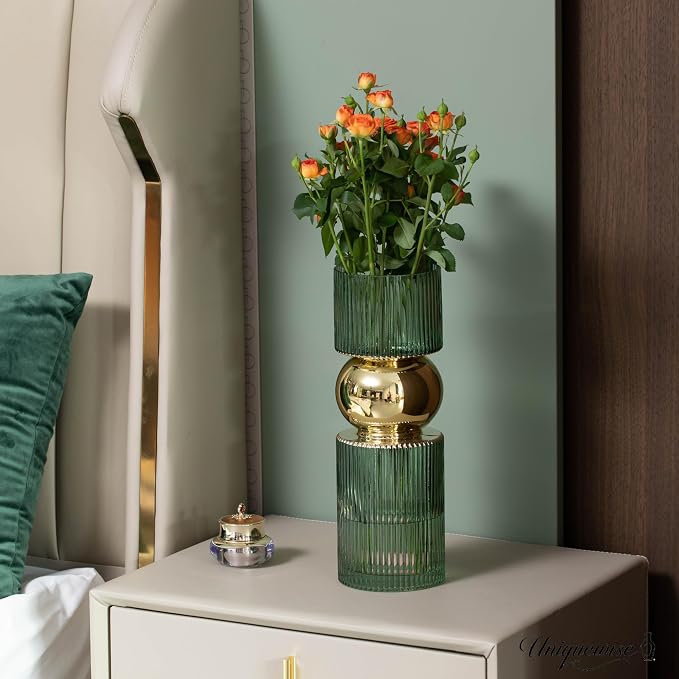 14-Inch Decorative Green Tall Glass Vase - Modern Minimalist Decor for Parties, and Special Events - Perfect Centerpiece for Coffee Tables, Living Rooms, Dining Tables, Offices, and Farmhouse Decor - Image 8