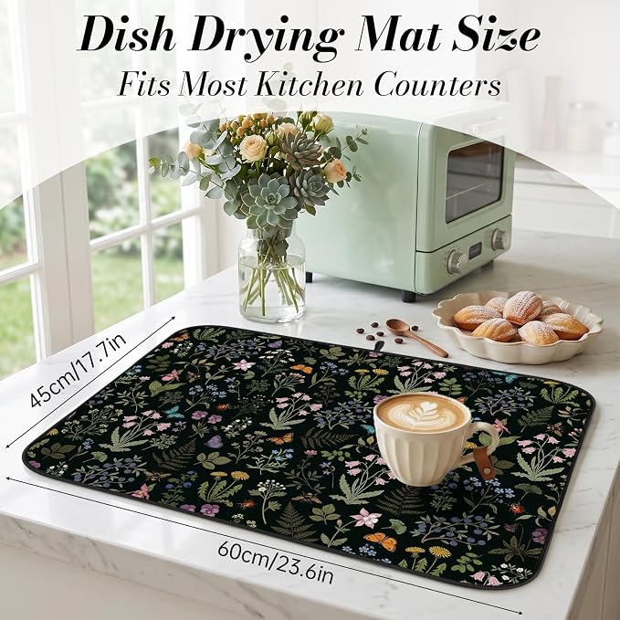 Forest Aesthetics Dish Drying Mat for Kitchen Counter Coffee Bar 18x24 in | Decorative Non Slip Absorbent Kitchen Dishes Drainer Mat, with Anti-slip Rubber Backing & Hanging Loop, for Sink, Home Gift - Image 2