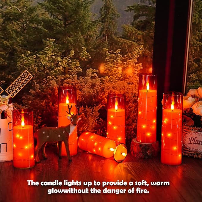 Sasigeiaa Flameless Candles with Embedded Star String - Battery Operated LED Candles, with Remote,12 Red Flickering Candles for Christmas, Weddings, Home Decor & Party,(D 2.3"×H 5" 6" 7") - Image 5