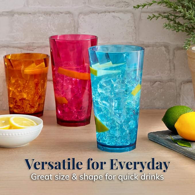 US Acrylic Optix Plastic Reusable Drinking Glasses (Set of 16) 14oz Rocks & 20oz Water Cups in Jewel Tone Colors | BPA-Free Tumblers, Made in USA | Top-Rack Dishwasher Safe - Image 3