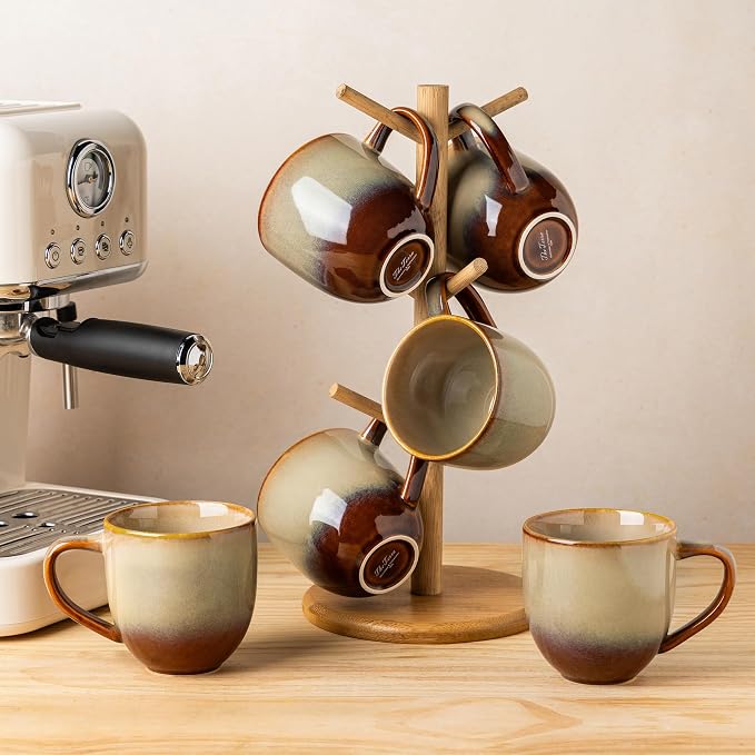 theterra Ceramic Coffee Mugs Set of 6, 12 oz Coffee Cups with Handle | Handmade, Suitable for Latte, Tea, Milk, Beer & Hot Cocoa, Creamy Amber - Image 7