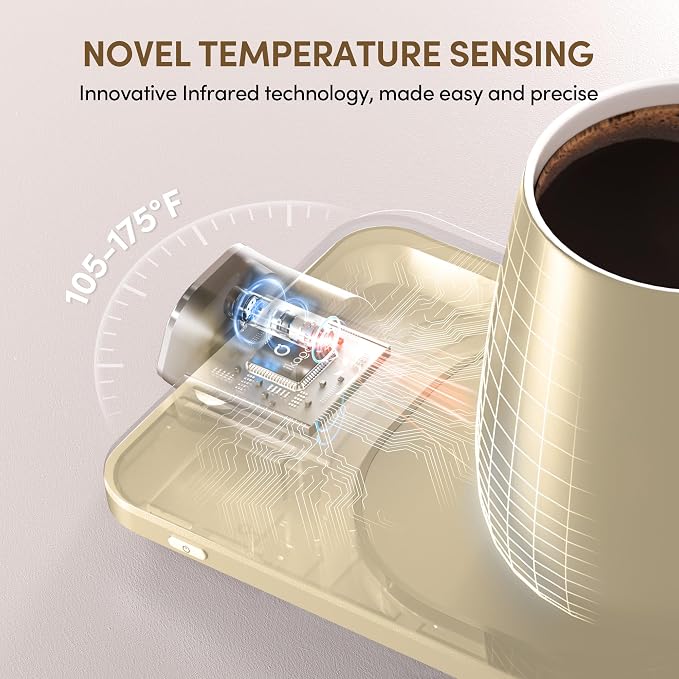 Coffee Cup Warmer & IKAGO Mug Set, 1℉ Precise Temp Control Mug Warmer | Auto Shut Off, Infrared Sensor, Dual Temp Display, ℉/℃ Optional, 15oz Mug with Spoon & Lid Included, Gifts for Men Women - Image 6
