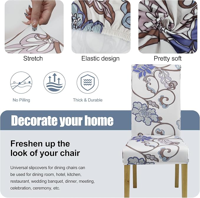 Dining Chair Covers, Stretch Seat Covers, Washable Furniture Protector | 4 Pack, Washable, Stretch Fit, Soft, Non Slip, Dining Chair Covers, Seat Protector, Furniture Cover,Easy Clean - Image 3