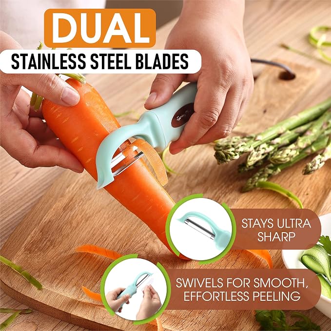 Spring Chef Swivel Vegetable Peeler for Kitchen w/Soft Grip Handle, Mint | Premium Potato Peeler w/ Ultra Sharp Stainless Steel Blades, Multifunctional Veggie Peeler for Apple, Carrot, Cucumber, Fruit - Image 2