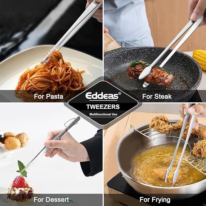kitchen tweezers for cooking tweezers stainless steel tongs 12"10"8" | Heat Resistant 600 Degrees Heavy Duty Metal Tweezers Tongs Ideal for Meat, pasta, plating Dishwasher Safe - Image 6