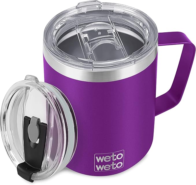 WETOWETO 14 oz Coffee Mug, Vacuum Insulated Camping Mug with Lid, Double Wall Stainless Steel Travel Tumbler Cup, Coffee Mugs Outdoor, Powder Coated Purple by Wetoweto