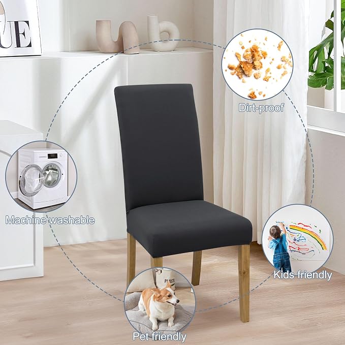 Dining Chair Covers, Stretch Seat Covers, Washable Furniture Protector | Washable, Stretch Fit, Soft, Non Slip, Dining Chair Covers, Seat Protector, Furniture Protector - Image 6