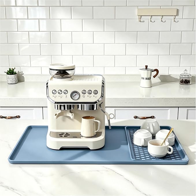 CAKETIME 2 In 1 Silicone Coffee Bar Mat Accessories for espresso Machine with Detachable Dish Drying Mat Rack Stone Heat Resistant Kitchen Office Home Essentials Barista Items Women Birthday Gifts - Image 4