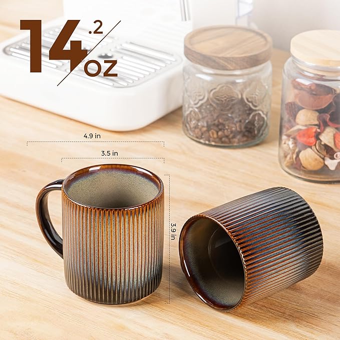 theterra Ceramic Coffee Mugs Set of 6, 14.2 oz Coffee Cups with Handle | Handmade, Suitable for Latte, Tea, Milk, Beer & Hot Cocoa, Cocoa Mocha - Image 2