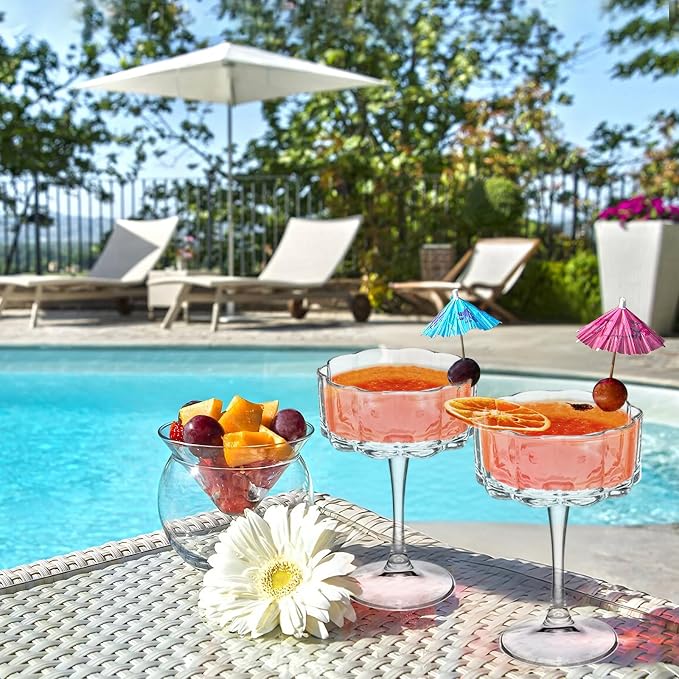 Vintage Champagne Coupes Glass Cute Martini Cocktail Glasses,13oz Crystal Martini Wine Glasses Set Of 6 Elegant Flower -Shaped Goblet Drinking Champagne Dessert Yogurt Ice Cream Glassware Cups Clear - Image 4