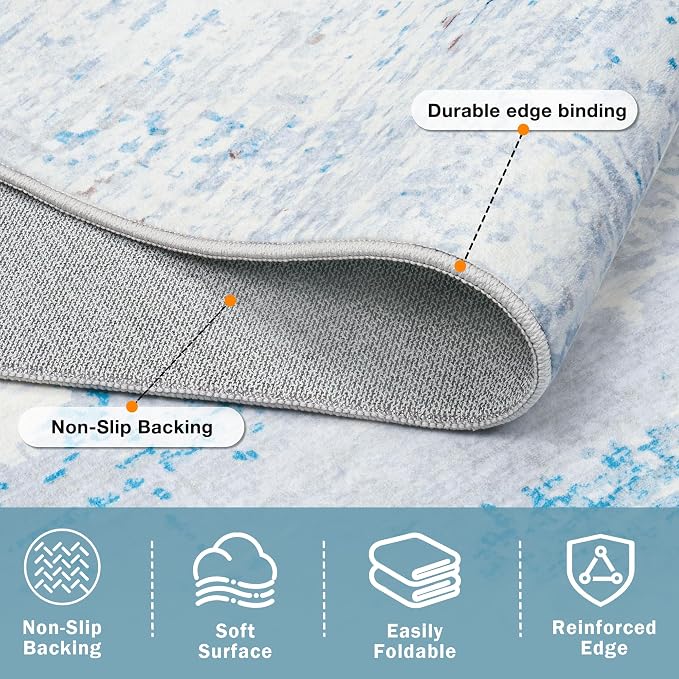 10x12 Washable Area Rug for Living Room Bedroom: Non-Slip Modern Light Blue | Machine Washable TPR Backing, Stain-Resistant Low Pile, Pet & Kid Friendly, Abstract Decor for Dining Room, Dorm, Home Office - Image 5