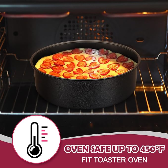 E-far 8 Inch Cake Pan Set of 3, Nonstick Round Baking Layer Cake Pans, Stainless Steel Core & Non-Toxic Coating, 2 Inch Deep (Black) - Image 7