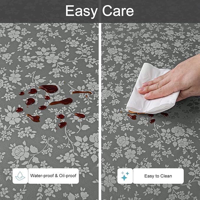 Smiry Rectangle Waterproof Heavy Duty Vinyl Tablecloths, 60 x 84 Inch | Wipeable Washable Floral Embossed Table Cover for Kitchen and Dining Room, Indoor & Outdoor Use, Grey - Image 4
