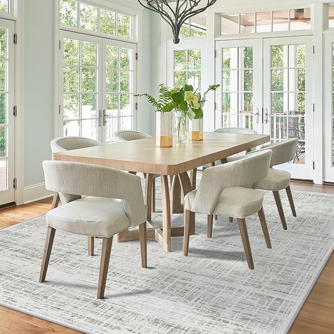 9x12 Washable Area Rug for Living Room Bedroom: Non-Slip Modern White Gray | Machine Washable TPR Backing, Stain-Resistant Low Pile, Pet & Kid Friendly, Abstract Decor for Dining Room, Dorm, Home Office - Image 8
