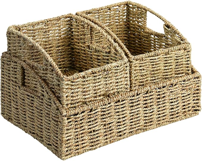 Pantry Baskets Organization, Wicker Storage Basket Green | Handwoven Pantry Organizers and Storage with Built-in Handles, Laundryroom Organization Storage Bins for Snack Cans - Image 8